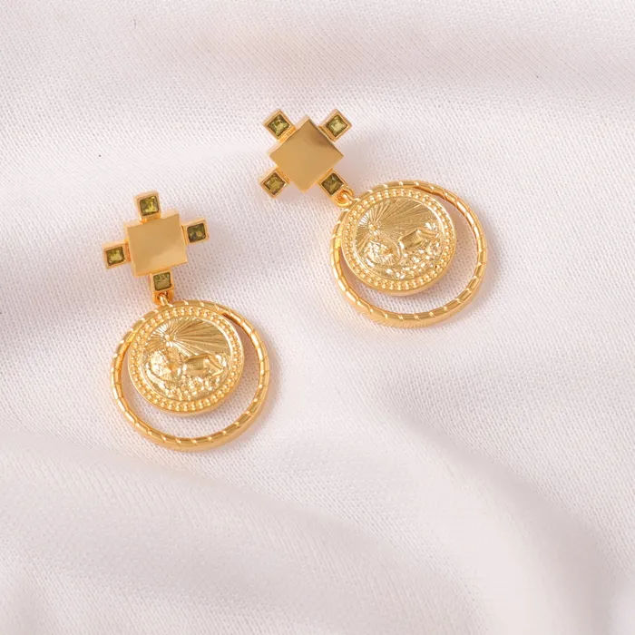 SILVER Earrings Peridot Leo Zodiac Gold Plated Silver Earrings