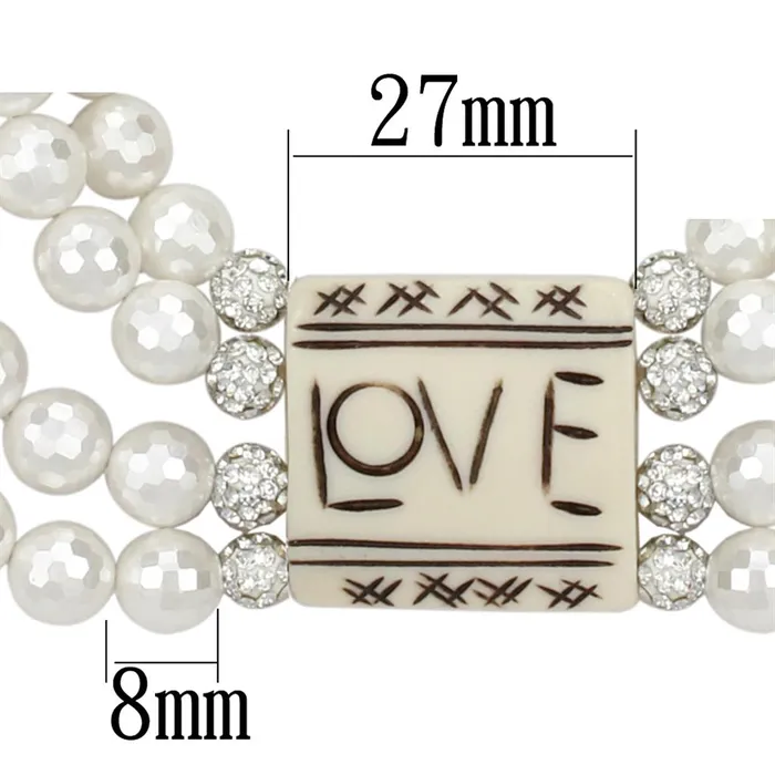 Alamode Necklaces LO3820 Antique Silver White Metal Necklace with Synthetic Glass Bead in White