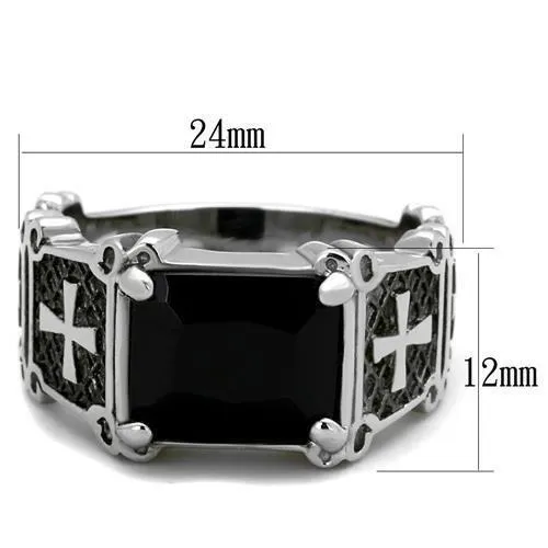 Alamode Rings TK2055 High polished no plating Stainless Steel Ring with Synthetic Synthetic Glass in Jet