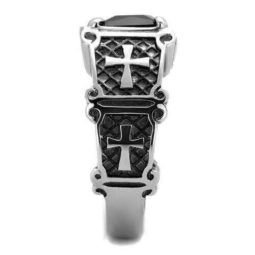 Alamode Rings TK2055 High polished no plating Stainless Steel Ring with Synthetic Synthetic Glass in Jet