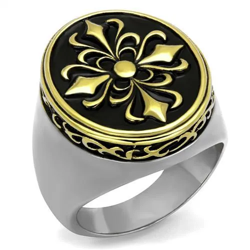 Alamode Rings TK2241 TwoTone IP Gold Ion Plating Stainless Steel Ring with Epoxy in Jet Alamode Rings TK2241 TwoTone IP Gold Ion Plating Stainless Steel Ring with Epoxy in Jet