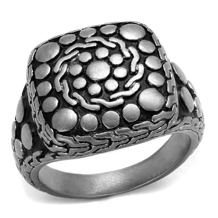 Alamode Rings TK2420 Antique Silver Stainless Steel Ring with Epoxy in Jet