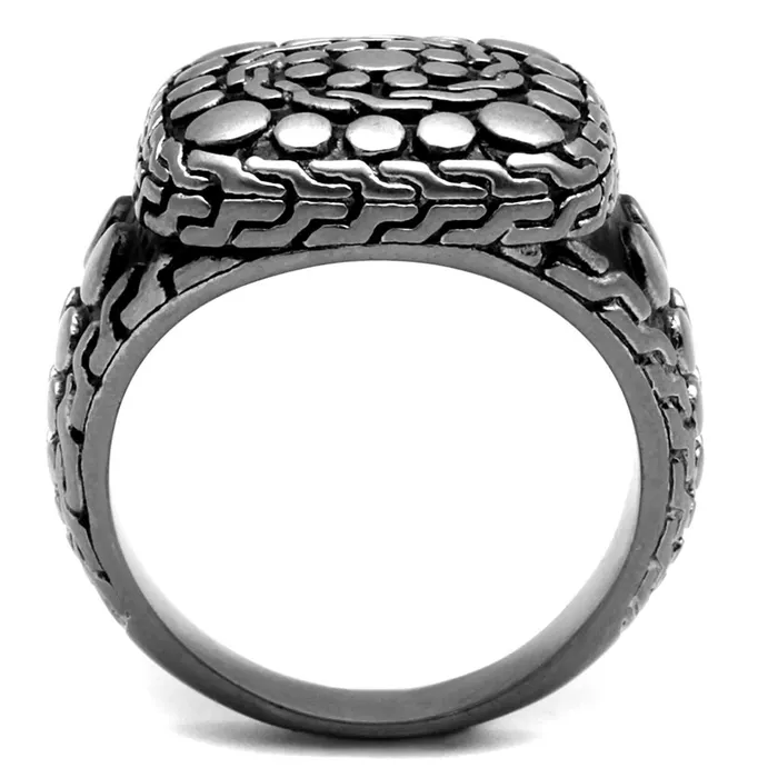 Alamode Rings TK2420 Antique Silver Stainless Steel Ring with Epoxy in Jet