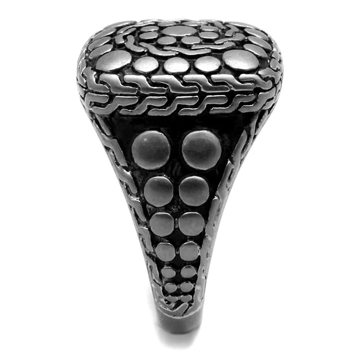 Alamode Rings TK2420 Antique Silver Stainless Steel Ring with Epoxy in Jet
