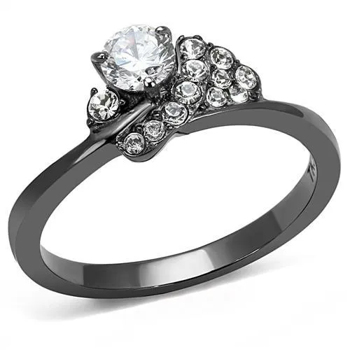 Alamode Rings TK3203 IP Light Black IP Gun Stainless Steel Ring with AAA Grade CZ in Clear Alamode Rings TK3203 IP Light Black IP Gun Stainless Steel Ring with AAA Grade CZ in Clear