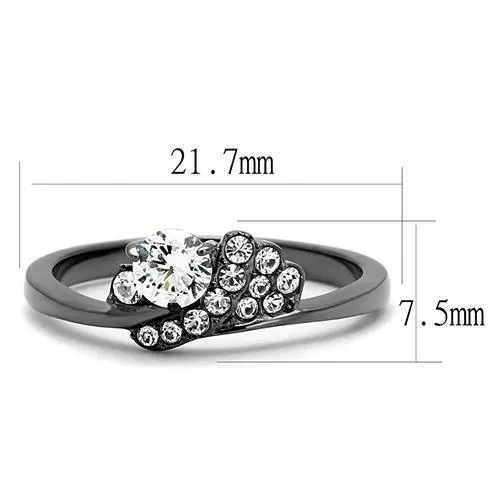 Alamode Rings TK3203 IP Light Black IP Gun Stainless Steel Ring with AAA Grade CZ in Clear