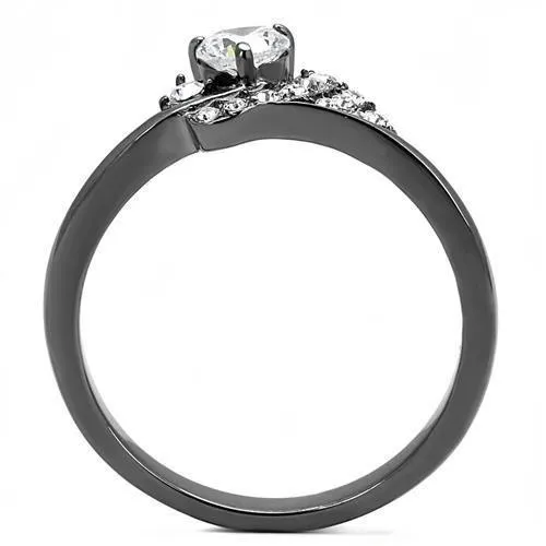 Alamode Rings TK3203 IP Light Black IP Gun Stainless Steel Ring with AAA Grade CZ in Clear
