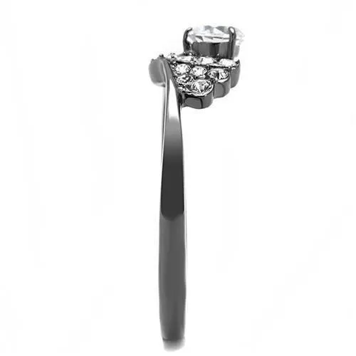 Alamode Rings TK3203 IP Light Black IP Gun Stainless Steel Ring with AAA Grade CZ in Clear