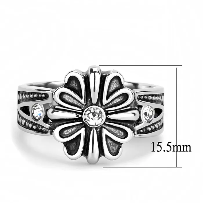 Alamode Rings TK3462 High polished no plating Stainless Steel Ring with Top Grade Crystal in Clear