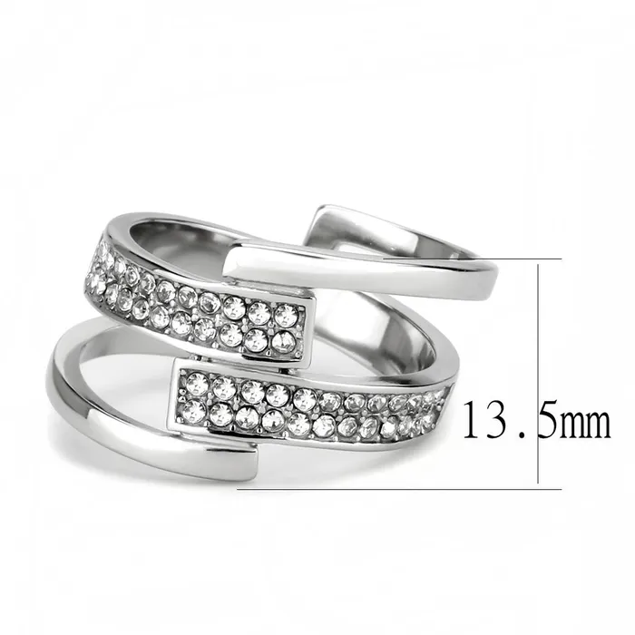 Alamode Rings TK3702 High polished no plating Stainless Steel Ring with Top Grade Crystal in Clear