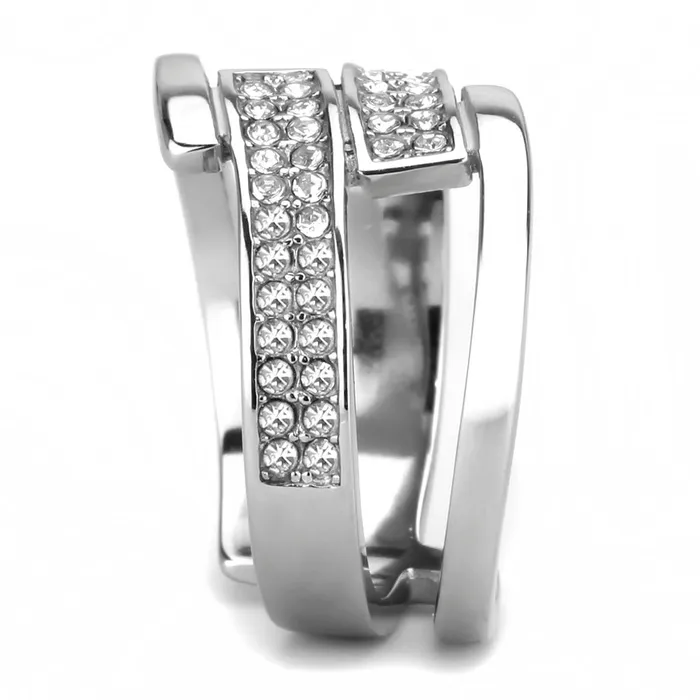 Alamode Rings TK3702 High polished no plating Stainless Steel Ring with Top Grade Crystal in Clear