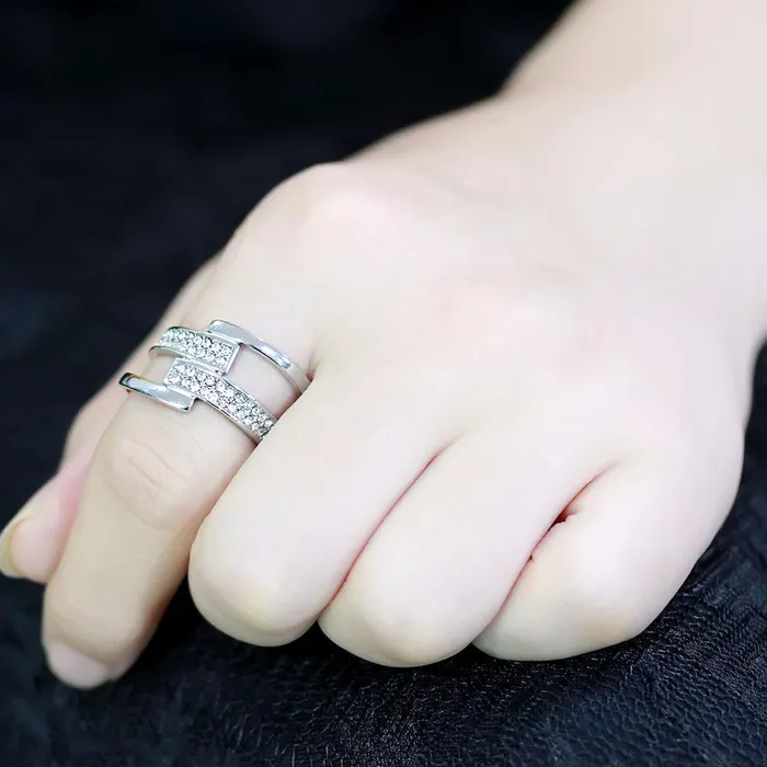 Alamode Rings TK3702 High polished no plating Stainless Steel Ring with Top Grade Crystal in Clear