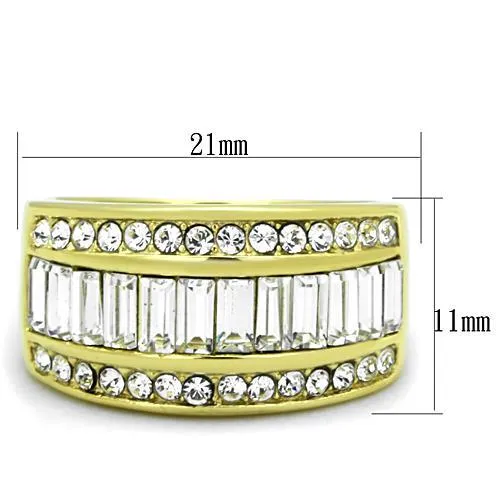 Alamode TK1561 IP GoldIon Plating Stainless Steel Ring with Top Grade Crystal in Clear Rings