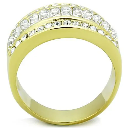 Alamode TK1561 IP GoldIon Plating Stainless Steel Ring with Top Grade Crystal in Clear Rings