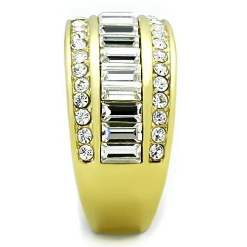 Alamode TK1561 IP GoldIon Plating Stainless Steel Ring with Top Grade Crystal in Clear Rings