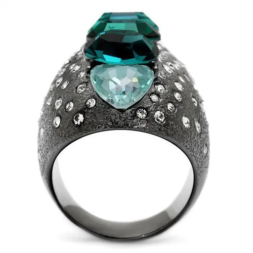 Alamode TK2698 IP Light Black IP Gun Stainless Steel Ring with Top Grade Crystal in Multi Color Rings