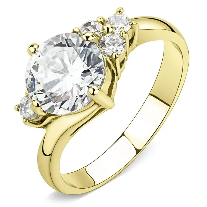 Alamode TK3670 IP GoldIon Plating Stainless Steel Ring with AAA Grade CZ in Clear Rings Alamode TK3670 IP GoldIon Plating Stainless Steel Ring with AAA Grade CZ in Clear Rings