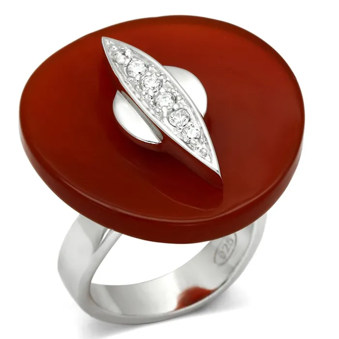 LOS565 Rhodium 925 Sterling Silver Ring with SemiPrecious Agate in Garnet Alamode Rings LOS565 Rhodium 925 Sterling Silver Ring with SemiPrecious Agate in Garnet Alamode Rings