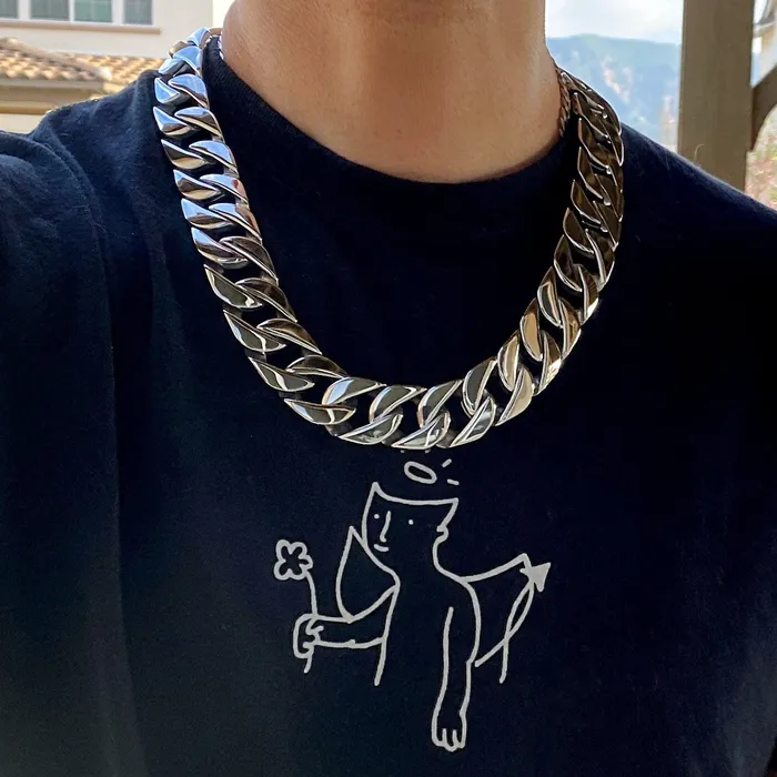 Mens Huge Chain Silver Cuban Link Stainless Steel 25MM Necklace 24 Vivi Necklaces Mens Huge Chain Silver Cuban Link Stainless Steel 25MM Necklace 24 Vivi Necklaces