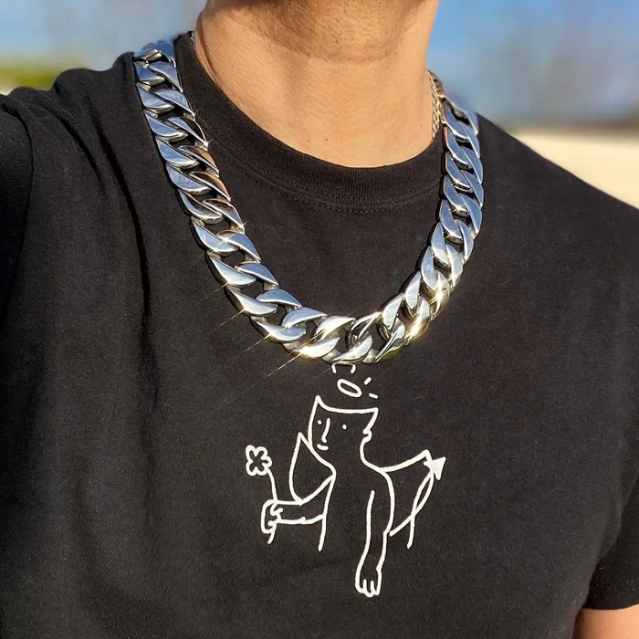 Mens Huge Chain Silver Cuban Link Stainless Steel 25MM Necklace 24 Vivi Necklaces Mens Huge Chain Silver Cuban Link Stainless Steel 25MM Necklace 24 Vivi Necklaces
