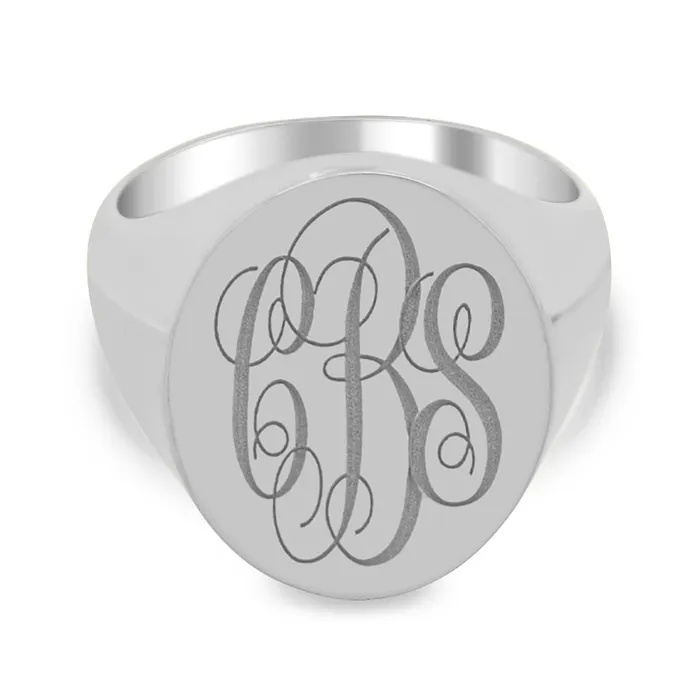 Mens Oval Signet Ring Large Laser Engraved Script Monogram deBebians Rings