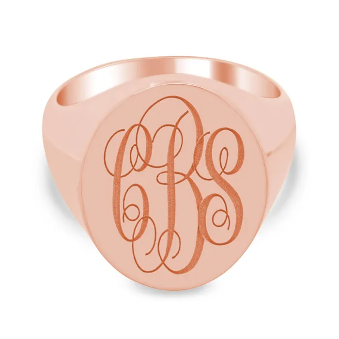 Mens Oval Signet Ring Large Laser Engraved Script Monogram deBebians Rings