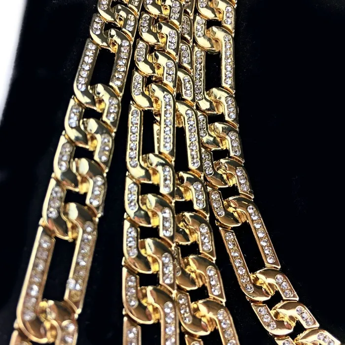 PreStyled Sets 14K Gold Plated Chain Figaro Links Fully Iced 1624 Bling Cartel Admin