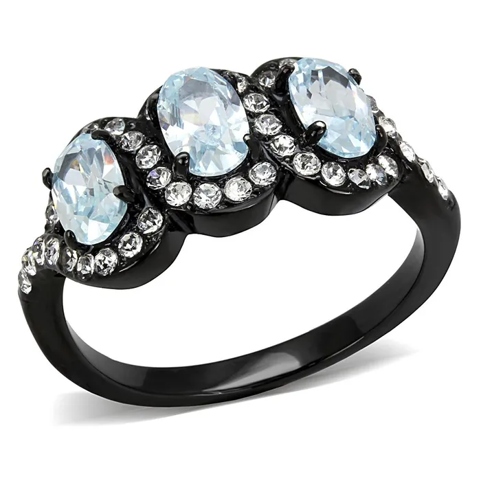 Rings Alamode TK3050 IP BlackIon Plating Stainless Steel Ring with AAA Grade CZ in Sea Blue Rings Alamode TK3050 IP BlackIon Plating Stainless Steel Ring with AAA Grade CZ in Sea Blue