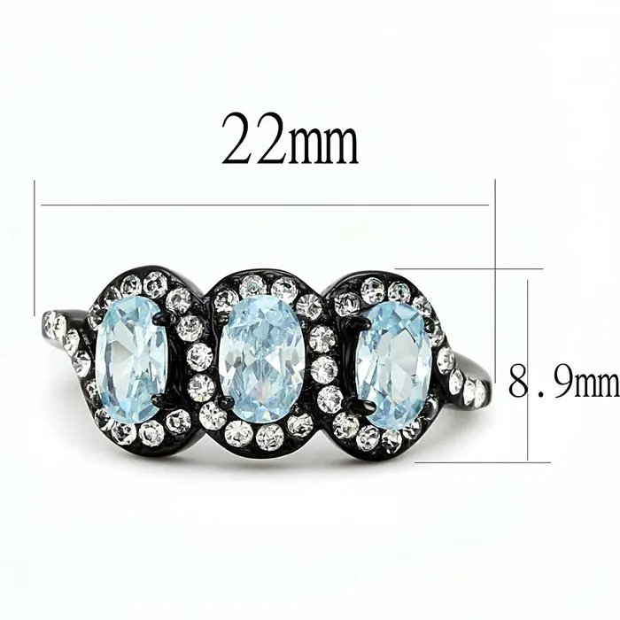 Rings Alamode TK3050 IP BlackIon Plating Stainless Steel Ring with AAA Grade CZ in Sea Blue