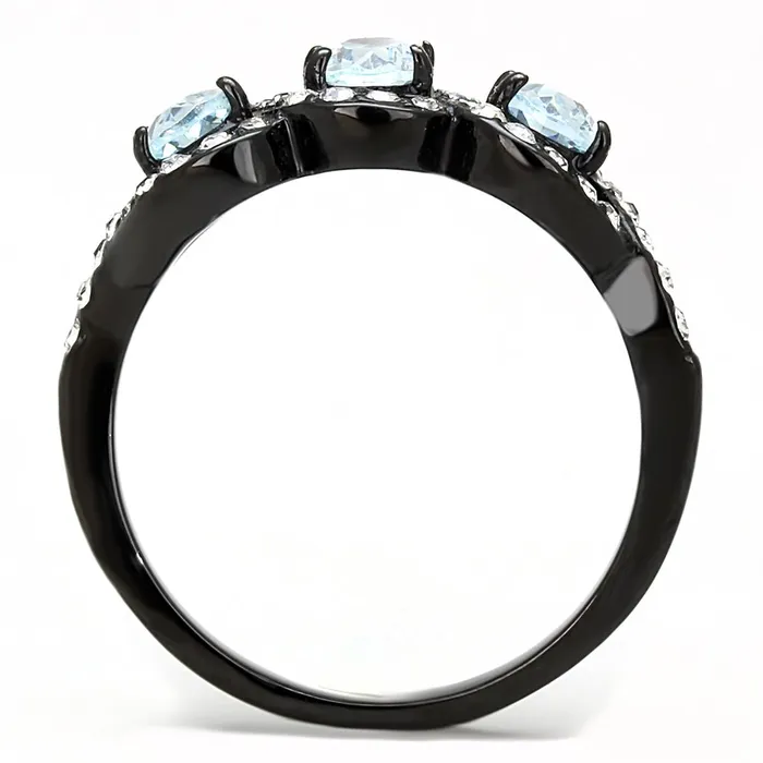 Rings Alamode TK3050 IP BlackIon Plating Stainless Steel Ring with AAA Grade CZ in Sea Blue