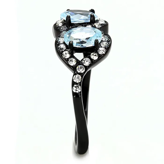 Rings Alamode TK3050 IP BlackIon Plating Stainless Steel Ring with AAA Grade CZ in Sea Blue