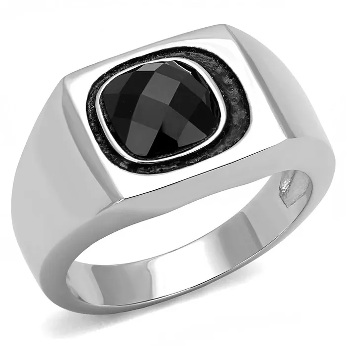 Rings Alamode TK3283 High polished no plating Stainless Steel Ring with Synthetic Synthetic Glass in Jet Rings Alamode TK3283 High polished no plating Stainless Steel Ring with Synthetic Synthetic Glass in Jet