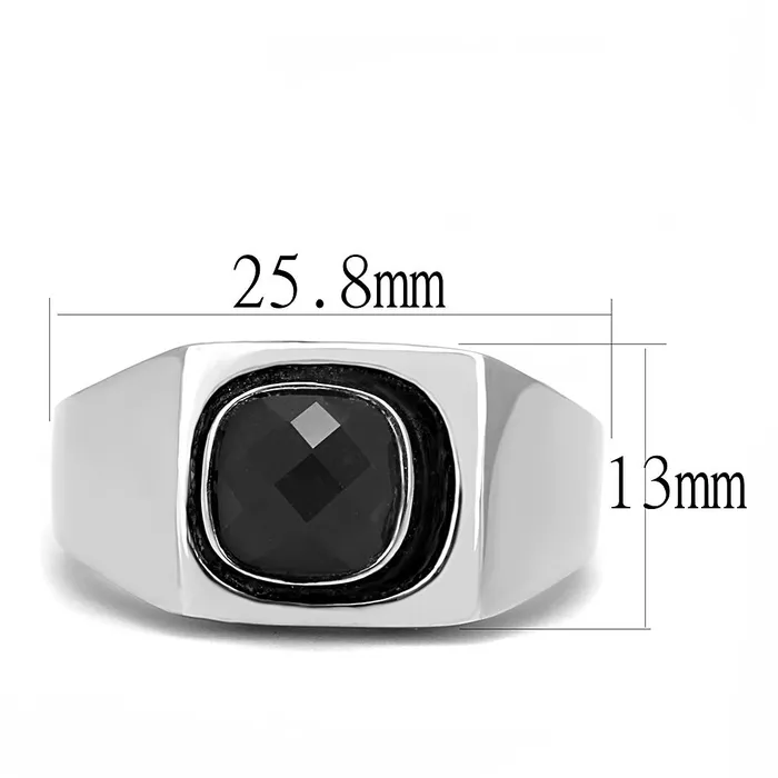 Rings Alamode TK3283 High polished no plating Stainless Steel Ring with Synthetic Synthetic Glass in Jet