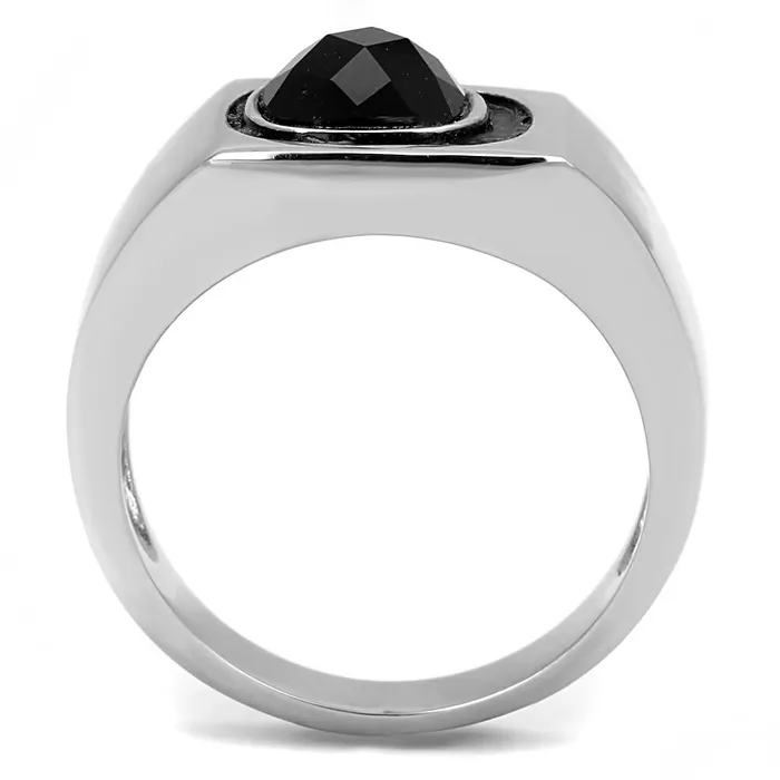 Rings Alamode TK3283 High polished no plating Stainless Steel Ring with Synthetic Synthetic Glass in Jet