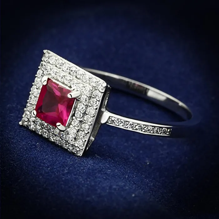 Rings Alamode TS102 Rhodium 925 Sterling Silver Ring with Synthetic Corundum in Ruby