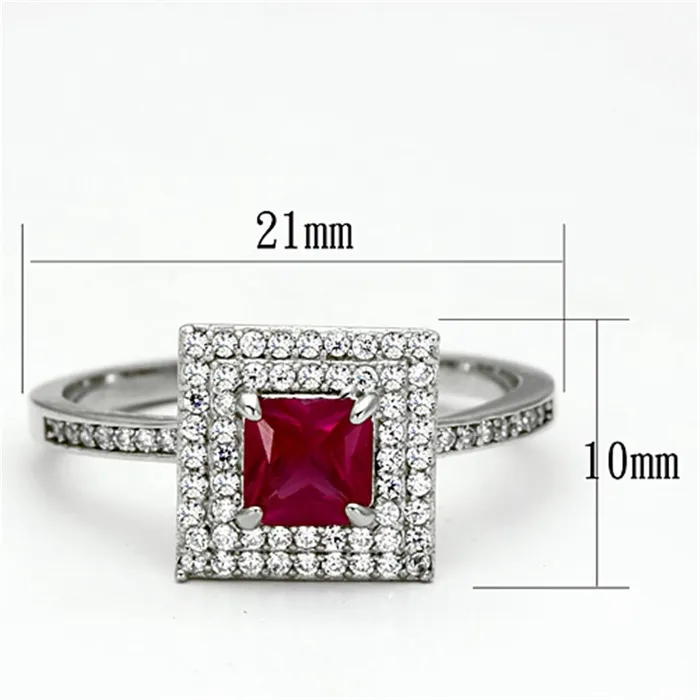 Rings Alamode TS102 Rhodium 925 Sterling Silver Ring with Synthetic Corundum in Ruby