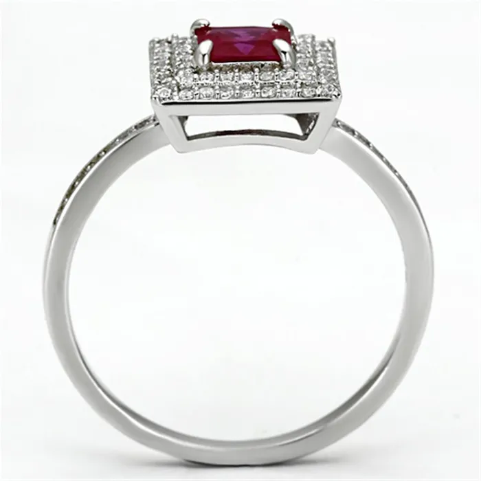 Rings Alamode TS102 Rhodium 925 Sterling Silver Ring with Synthetic Corundum in Ruby