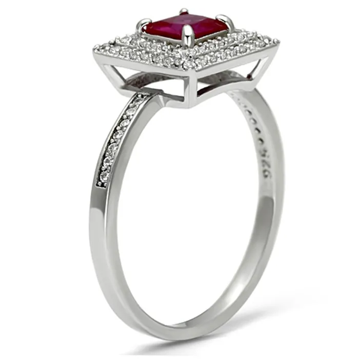 Rings Alamode TS102 Rhodium 925 Sterling Silver Ring with Synthetic Corundum in Ruby