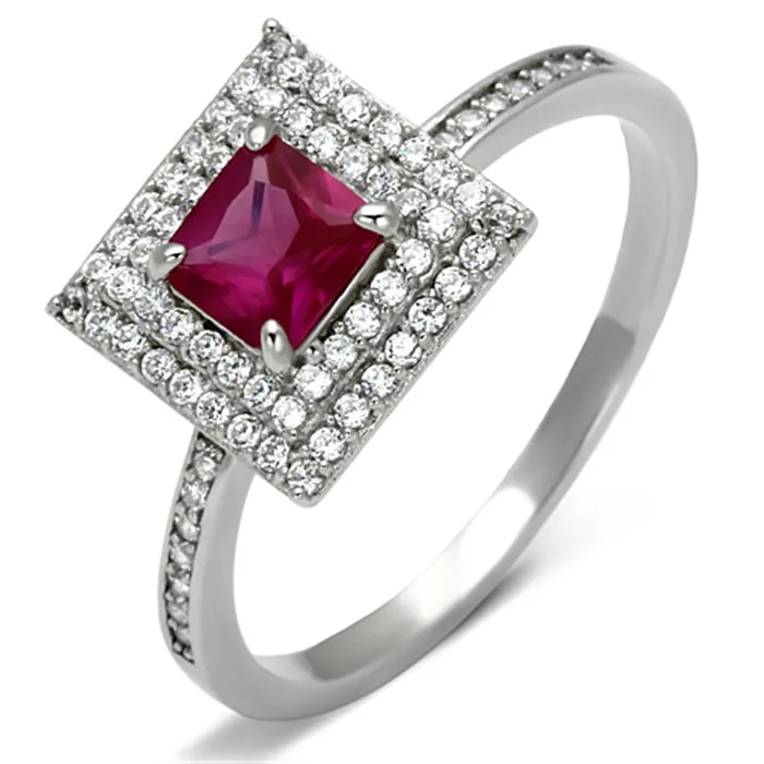 Rings Alamode TS102 Rhodium 925 Sterling Silver Ring with Synthetic Corundum in Ruby