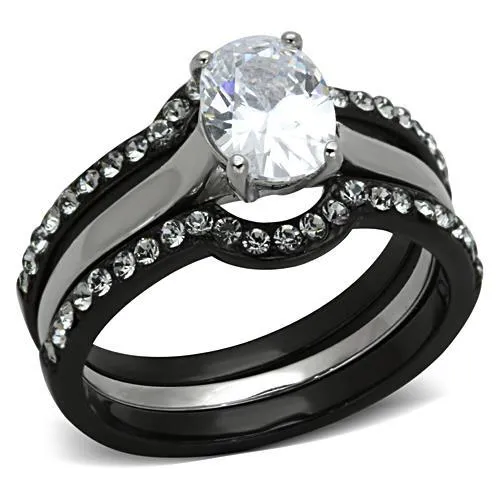 Rings TK1344 TwoTone IP Black Stainless Steel Ring with AAA Grade CZ in Clear Alamode Rings TK1344 TwoTone IP Black Stainless Steel Ring with AAA Grade CZ in Clear Alamode