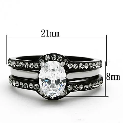 Rings TK1344 TwoTone IP Black Stainless Steel Ring with AAA Grade CZ in Clear Alamode