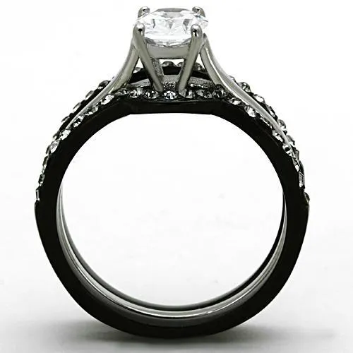 Rings TK1344 TwoTone IP Black Stainless Steel Ring with AAA Grade CZ in Clear Alamode