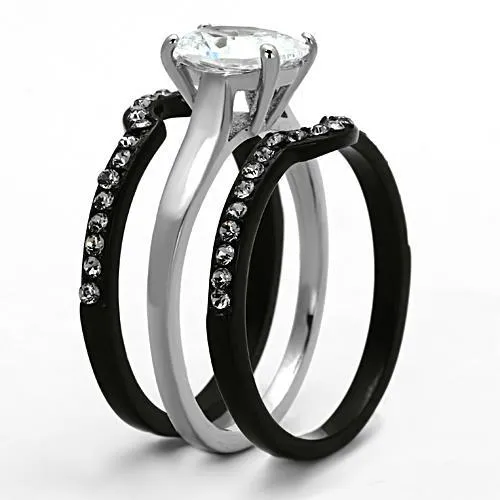 Rings TK1344 TwoTone IP Black Stainless Steel Ring with AAA Grade CZ in Clear Alamode