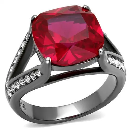 Rings TK2760 IP Light Black IP Gun Stainless Steel Ring with Synthetic Corundum in Ruby Alamode Rings TK2760 IP Light Black IP Gun Stainless Steel Ring with Synthetic Corundum in Ruby Alamode