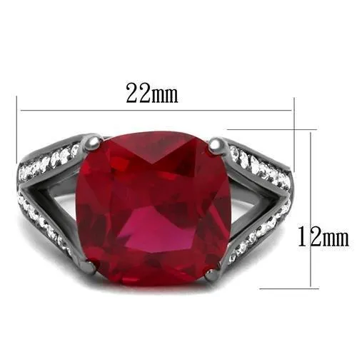 Rings TK2760 IP Light Black IP Gun Stainless Steel Ring with Synthetic Corundum in Ruby Alamode