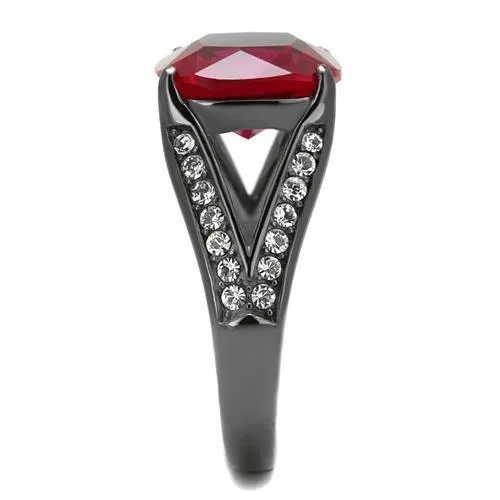 Rings TK2760 IP Light Black IP Gun Stainless Steel Ring with Synthetic Corundum in Ruby Alamode