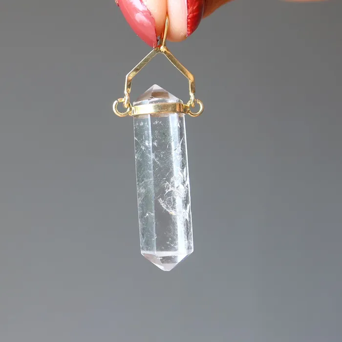 Satin Crystals PreStyled Sets Clear Quartz Pendant Double Terminated Gold