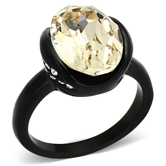 TK1298 IP BlackIon Plating Stainless Steel Ring with Top Grade Crystal in Light Smoked Alamode Rings TK1298 IP BlackIon Plating Stainless Steel Ring with Top Grade Crystal in Light Smoked Alamode Rings