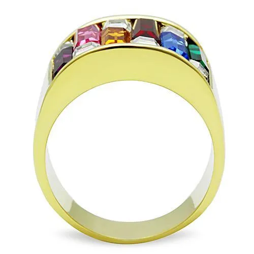 TK1397 IP GoldIon Plating Stainless Steel Ring with Top Grade Crystal in Multi Color Alamode Rings