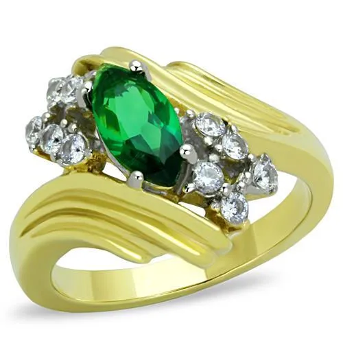 TK1566 TwoTone IP Gold Ion Plating Stainless Steel Ring with Synthetic Synthetic Glass in Emerald Alamode Rings TK1566 TwoTone IP Gold Ion Plating Stainless Steel Ring with Synthetic Synthetic Glass in Emerald Alamode Rings